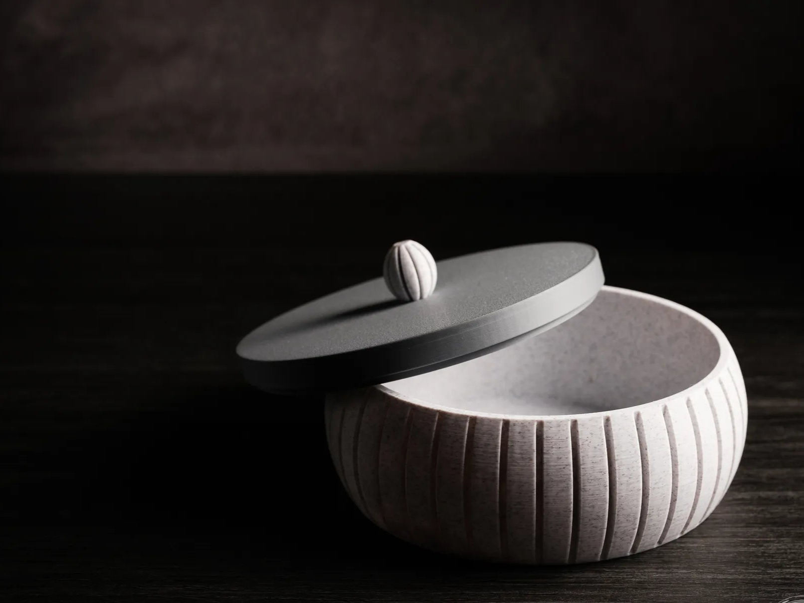 Modern Ribbed Bowl Set – 3D Printed with Sculpted Lids (Set of 2)