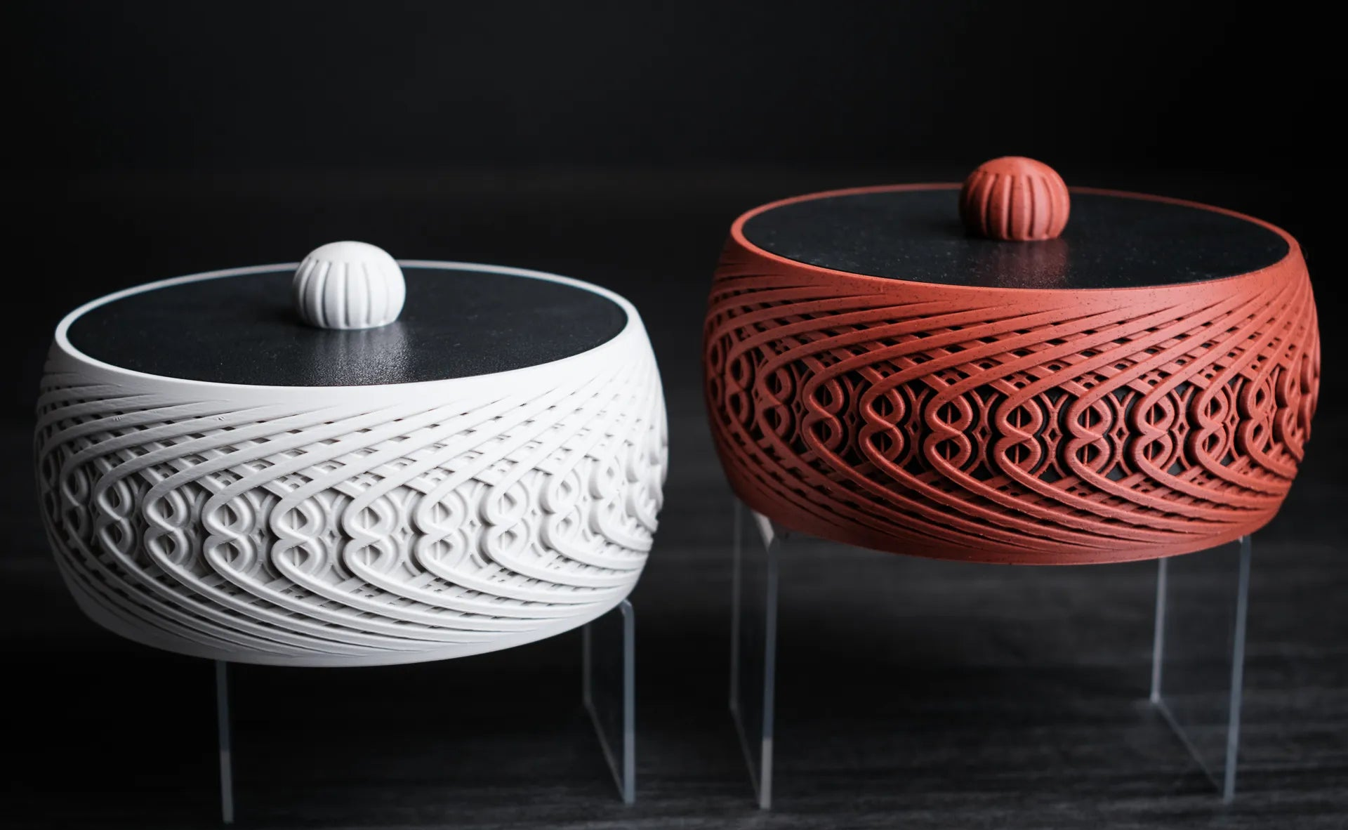 Ornate Twist Lidded Bowl Set – Artisan 3D Printed Home Decor (Set of 2)