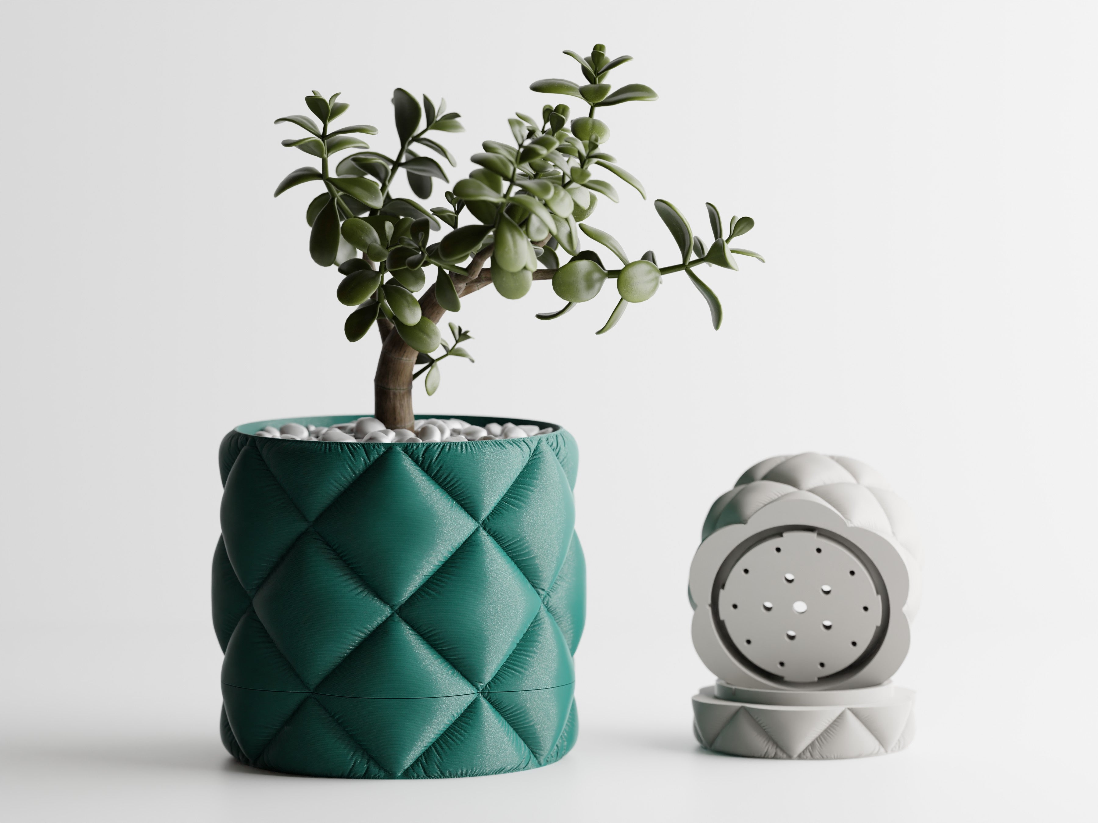 Circular Diamond Pattern Planter with Matching Drip Tray — Cushy Collection