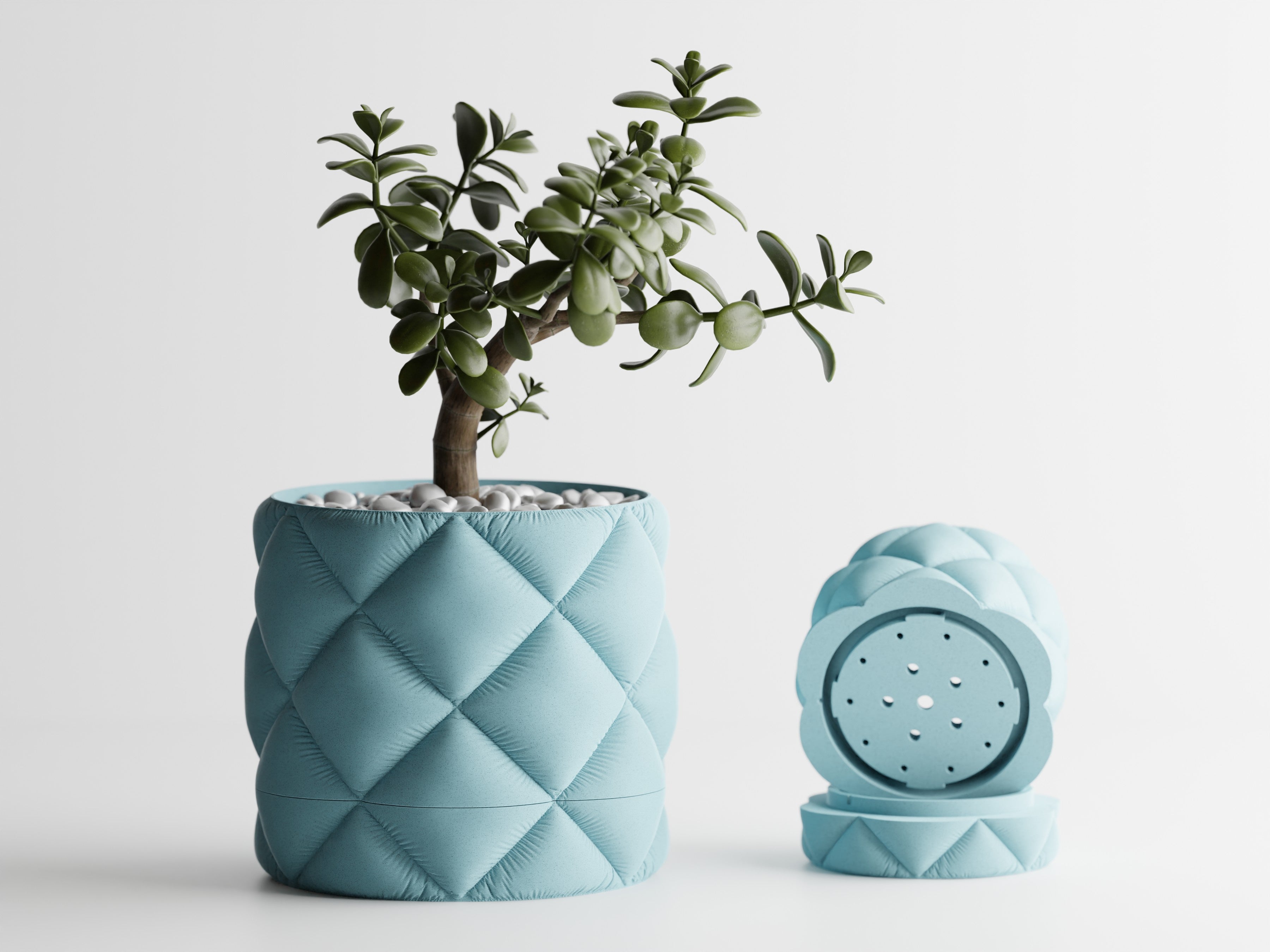Circular Diamond Pattern Planter with Matching Drip Tray — Cushy Collection
