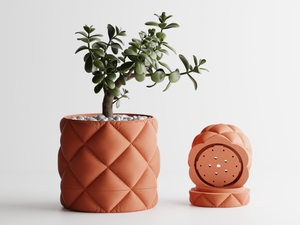 Circular Diamond Pattern Planter with Matching Drip Tray — Cushy Collection