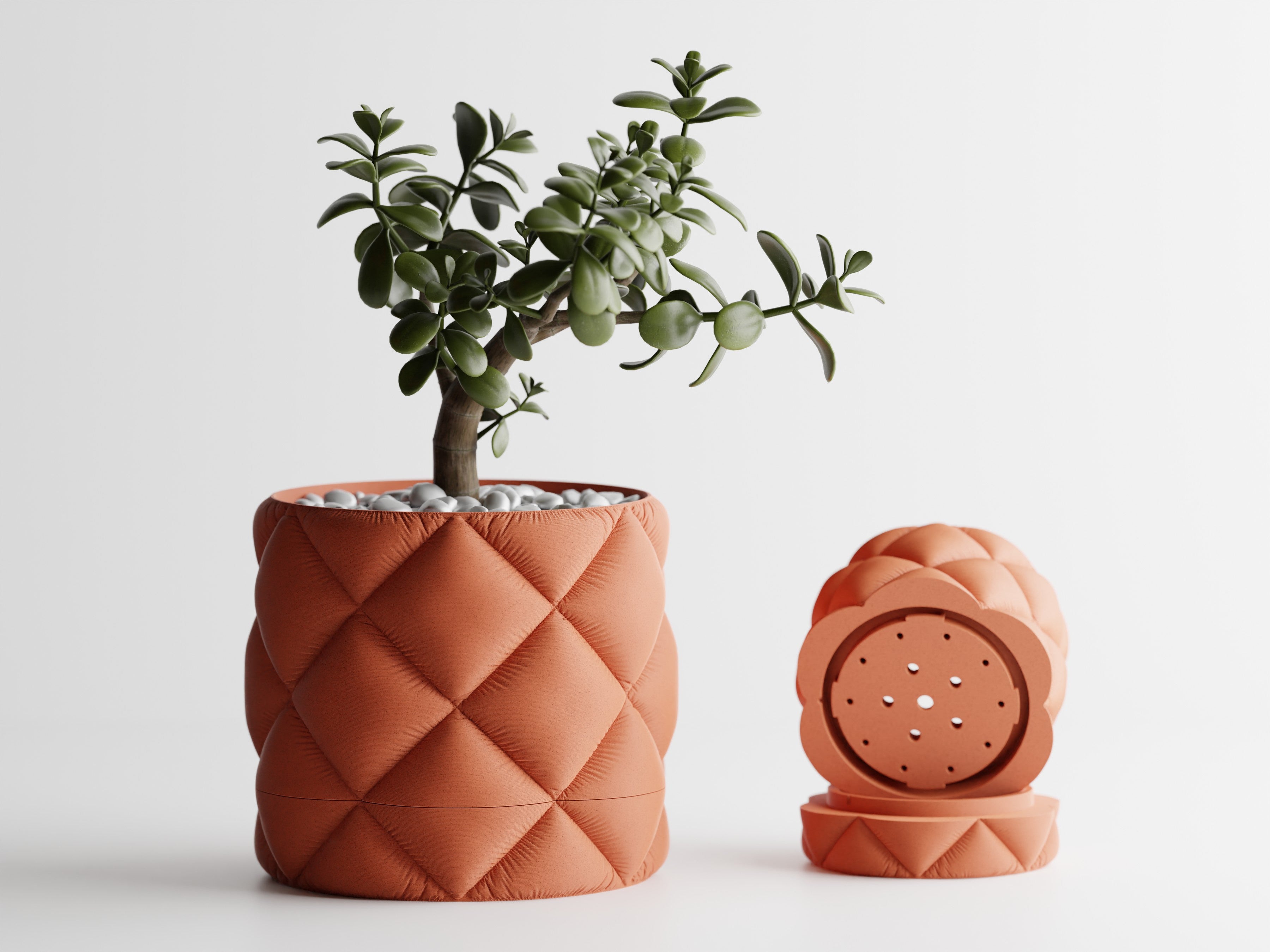 Circular Diamond Pattern Planter with Matching Drip Tray — Cushy Collection