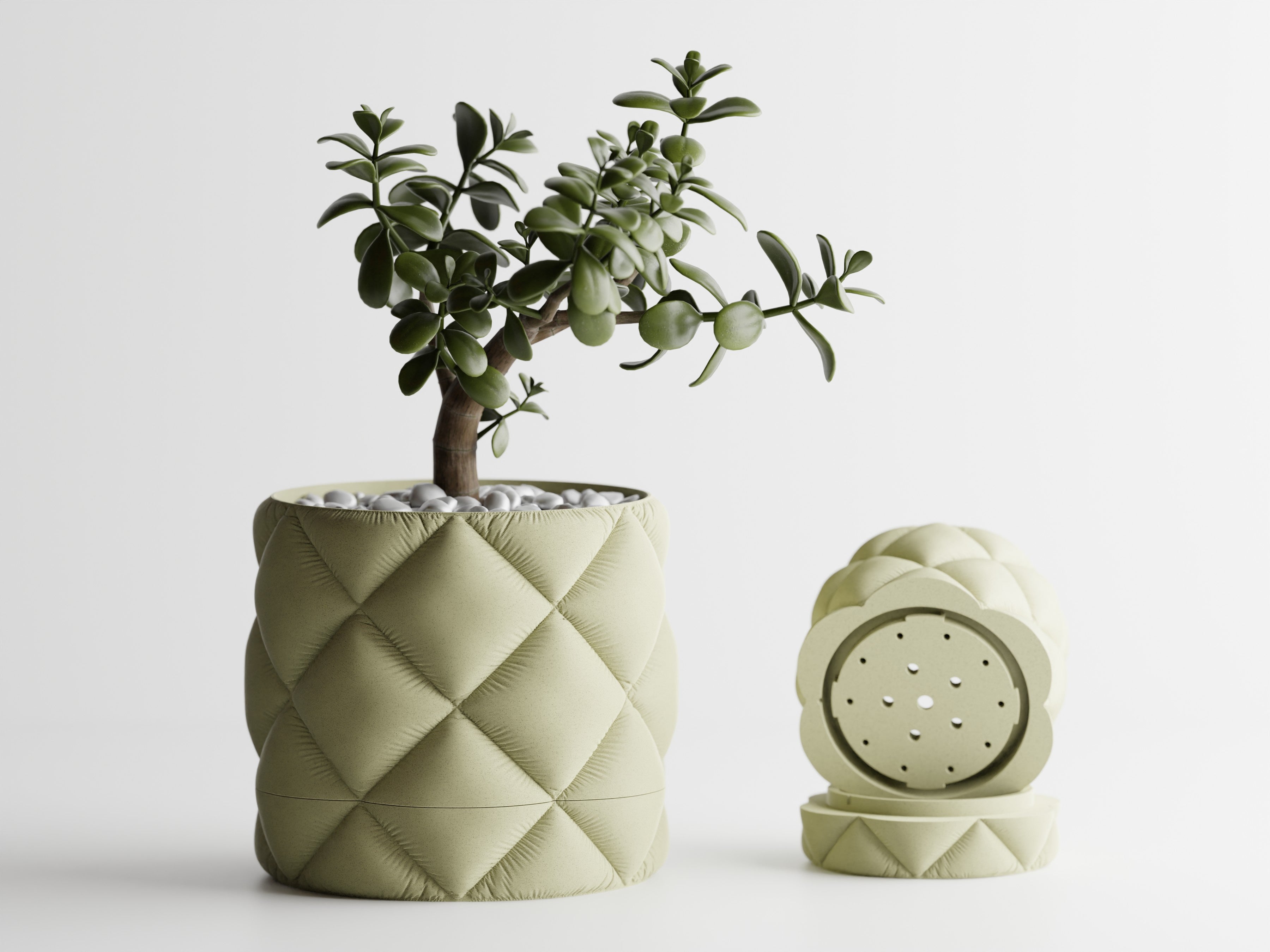 Circular Diamond Pattern Planter with Matching Drip Tray — Cushy Collection